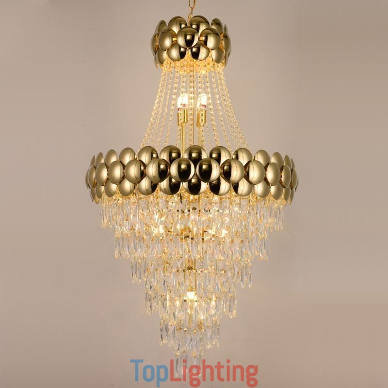 Crystal Pendant Light Electroplated Gold Duplex Luxury Decrative Ceiling Lamp 80cm