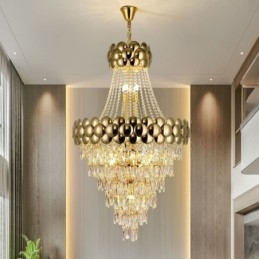 Crystal Pendant Light Electroplated Gold Duplex Luxury Decrative Ceiling Lamp 80cm