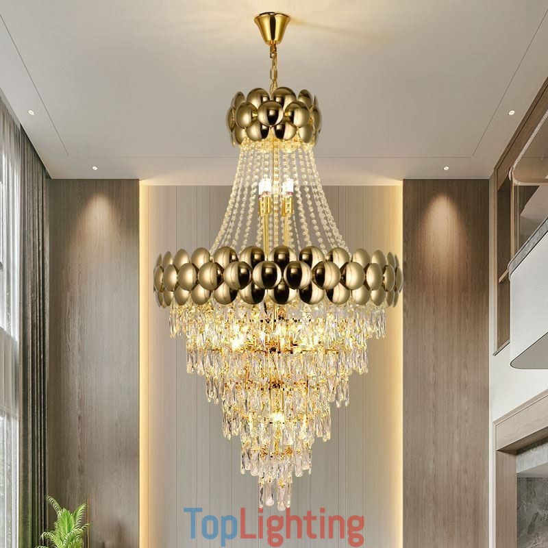 Crystal Pendant Light Electroplated Gold Duplex Luxury Decrative Ceiling Lamp 80cm