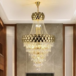 Crystal Pendant Light Electroplated Gold Duplex Luxury Decrative Ceiling Lamp 80cm