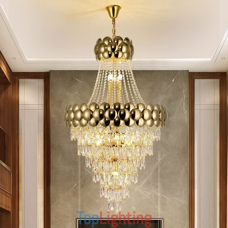 Crystal Pendant Light Electroplated Gold Duplex Luxury Decrative Ceiling Lamp 80cm