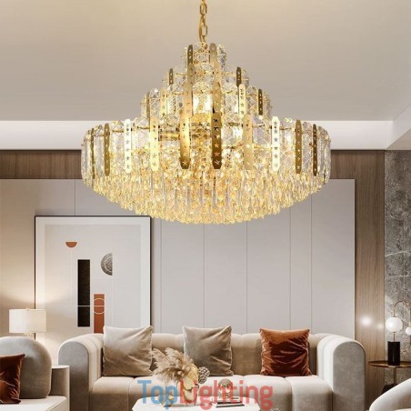 Crystal Pendant Light 4th Floor Luxury Decrative Ceiling Light with Golden Hollow Iron Sheet Crystal Pendant Light 4th Floor Luxury Decrative Ceiling Light with Golden Hollow Iron Sheet