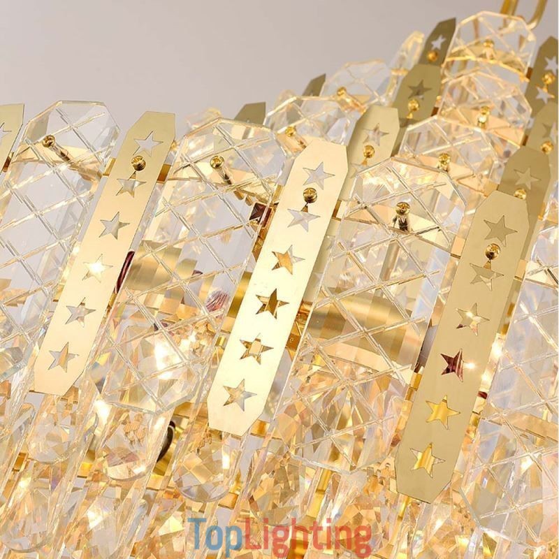 Crystal Pendant Light 4th Floor Luxury Decrative Ceiling Light with Golden Hollow Iron Sheet