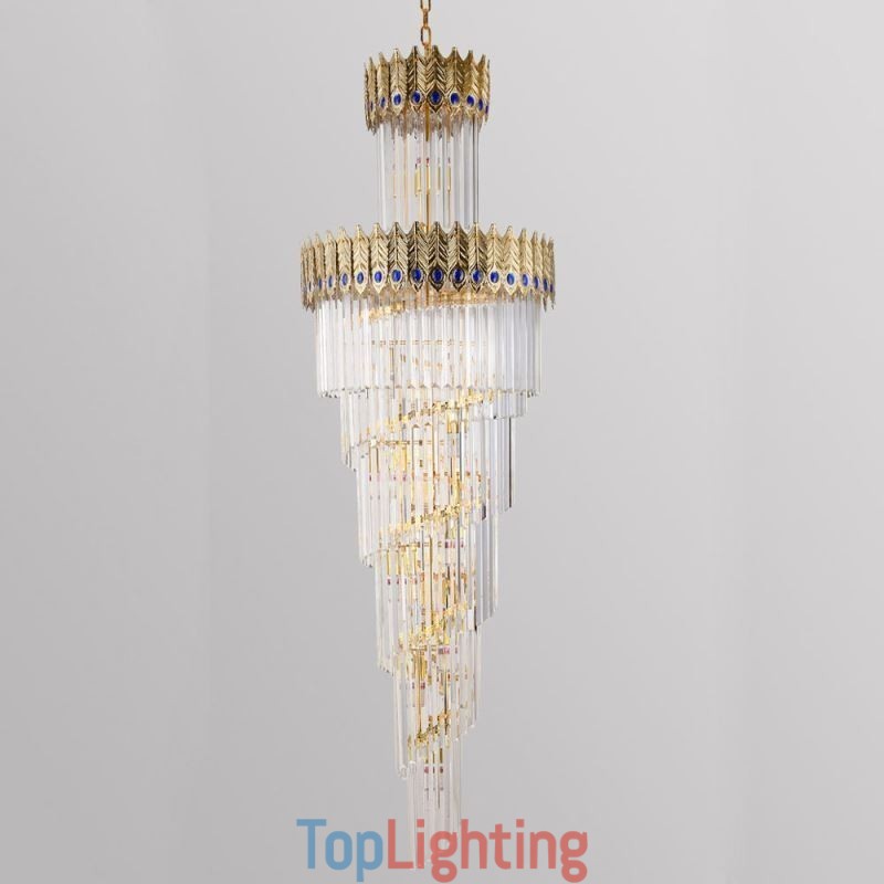 Gold Crystal Pendant Light Electroplated Gold Phoenix Tail Lampshade Ceiling Light