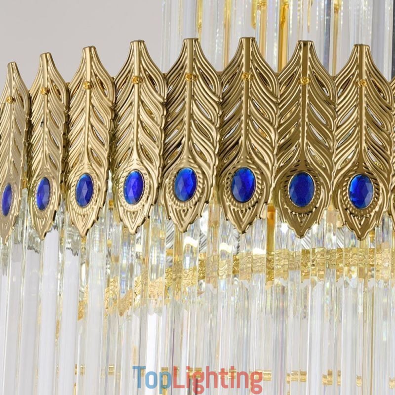 Gold Crystal Pendant Light Electroplated Gold Phoenix Tail Lampshade Ceiling Light