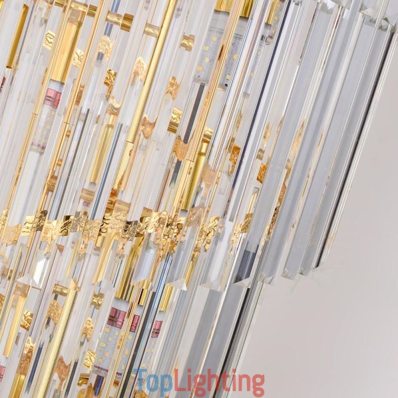 Gold Crystal Pendant Light Electroplated Gold Phoenix Tail Lampshade Ceiling Light