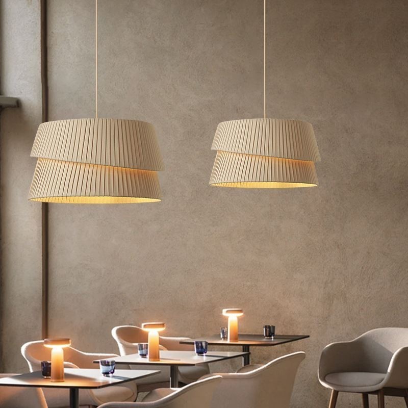 Pendant Light French Cream Style Double Layer Fabric Lampshade Ceiling Lamp