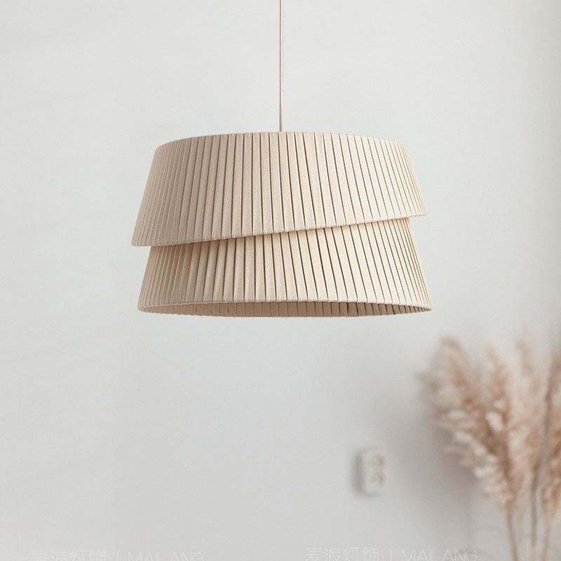 Pendant Light French Cream Style Double Layer Fabric Lampshade Ceiling Lamp