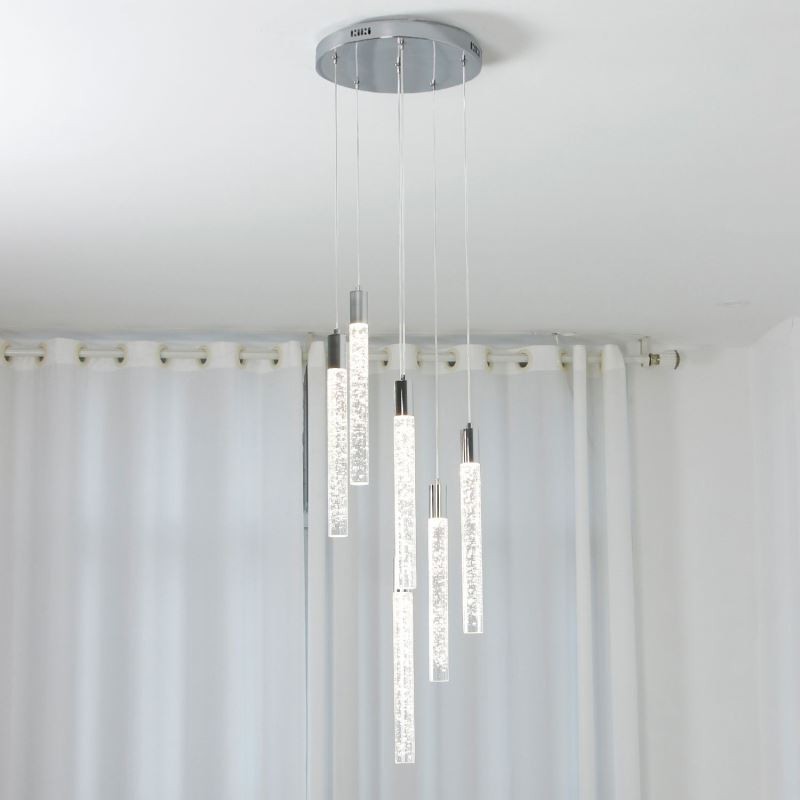 Pendant Light Chrome Crystal Column Cluster Ceiling Light