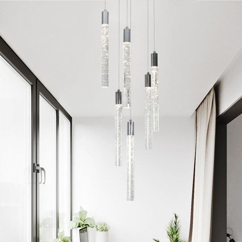 Pendant Light Chrome Crystal Column Cluster Ceiling Light