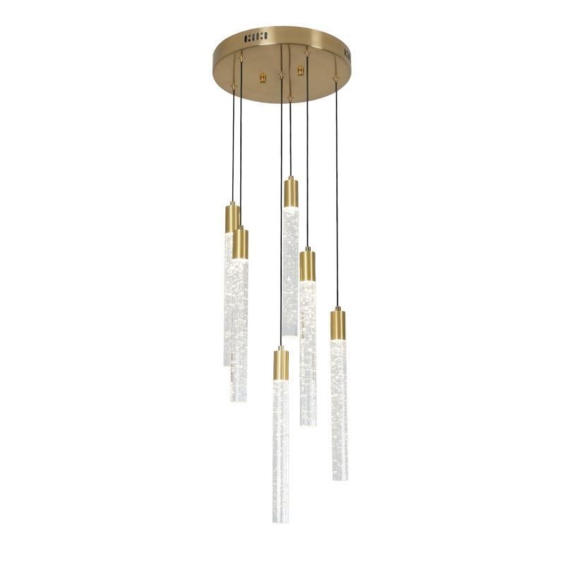 Pendant Light Copper Crystal Column Cluster Ceiling Light