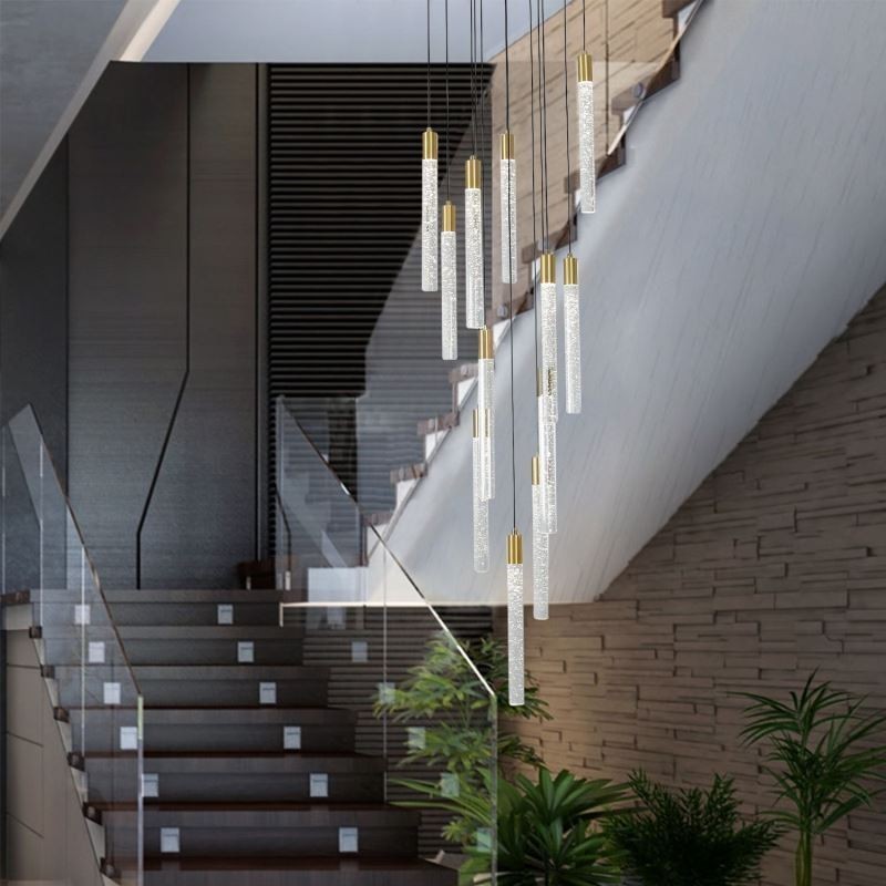 Pendant Light Copper Crystal Column Cluster Ceiling Light