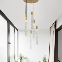 Pendant Light Copper Crystal Column Cluster Ceiling Light