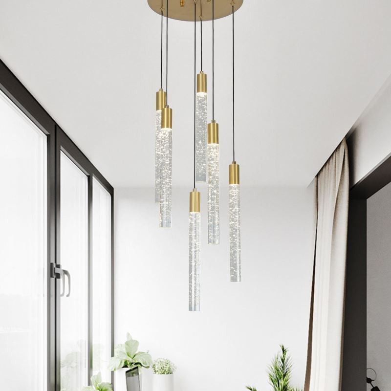 Pendant Light Copper Crystal Column Cluster Ceiling Light