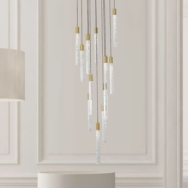 Pendant Light Copper Crystal Column Cluster Ceiling Light