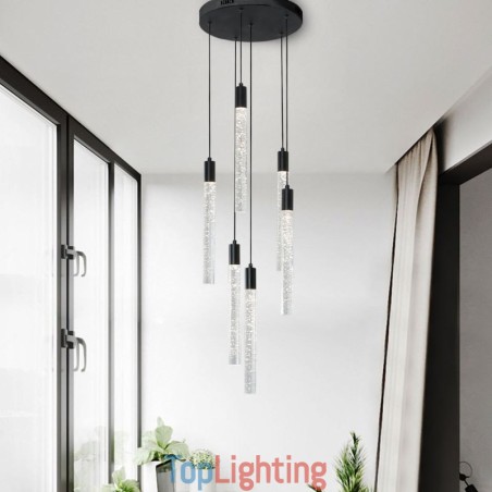 Pendant Light Black Crystal Column Cluster Ceiling Light Pendant Light Black Crystal Column Cluster Ceiling Light