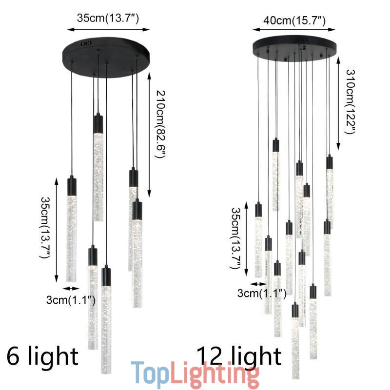 Pendant Light Black Crystal Column Cluster Ceiling Light