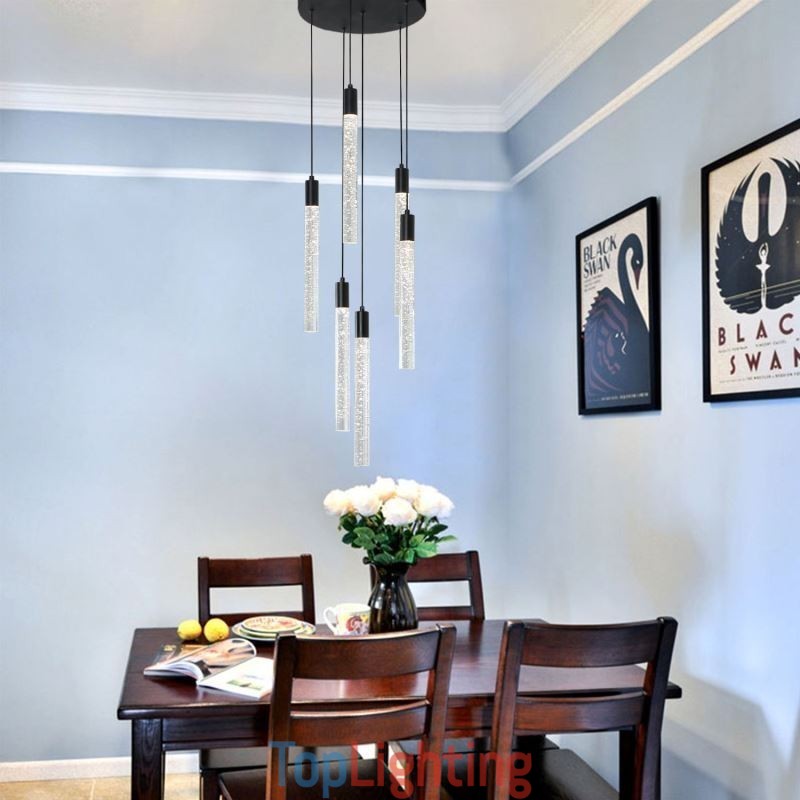 Pendant Light Black Crystal Column Cluster Ceiling Light