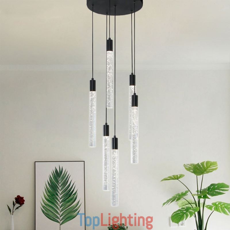 Pendant Light Black Crystal Column Cluster Ceiling Light