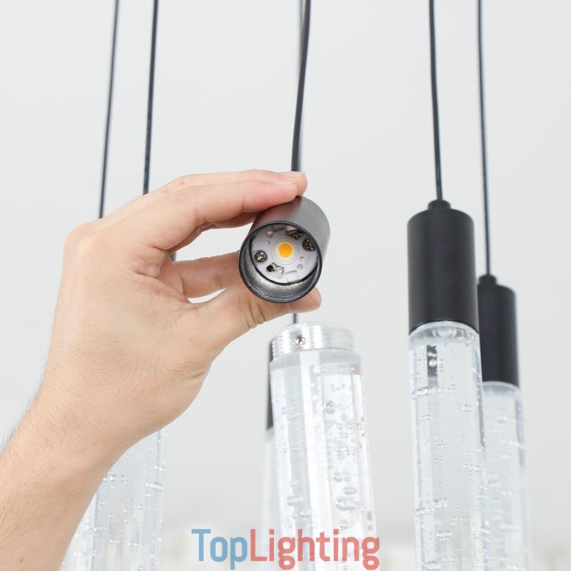 Pendant Light Black Crystal Column Cluster Ceiling Light