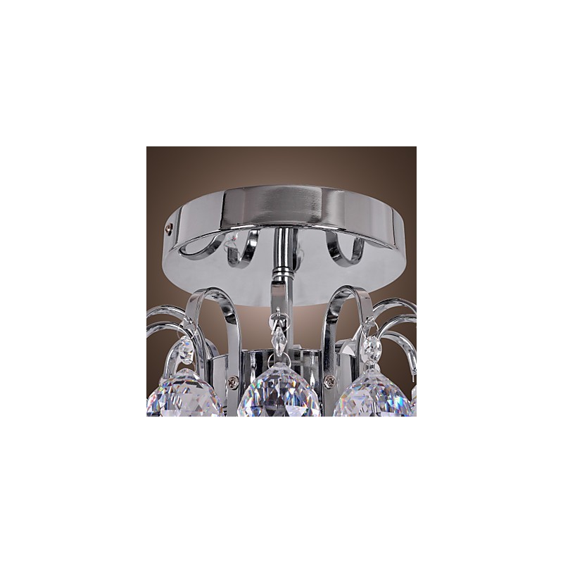 Modern Contemporary Crystal Mini Style Electroplated Metal Chandelier Flush Mount