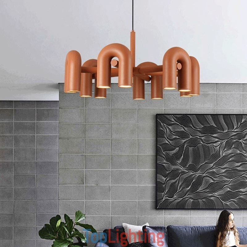 Pendant Light Round Wrought Iron U shaped Ceiling Light 90° Rotating Shade