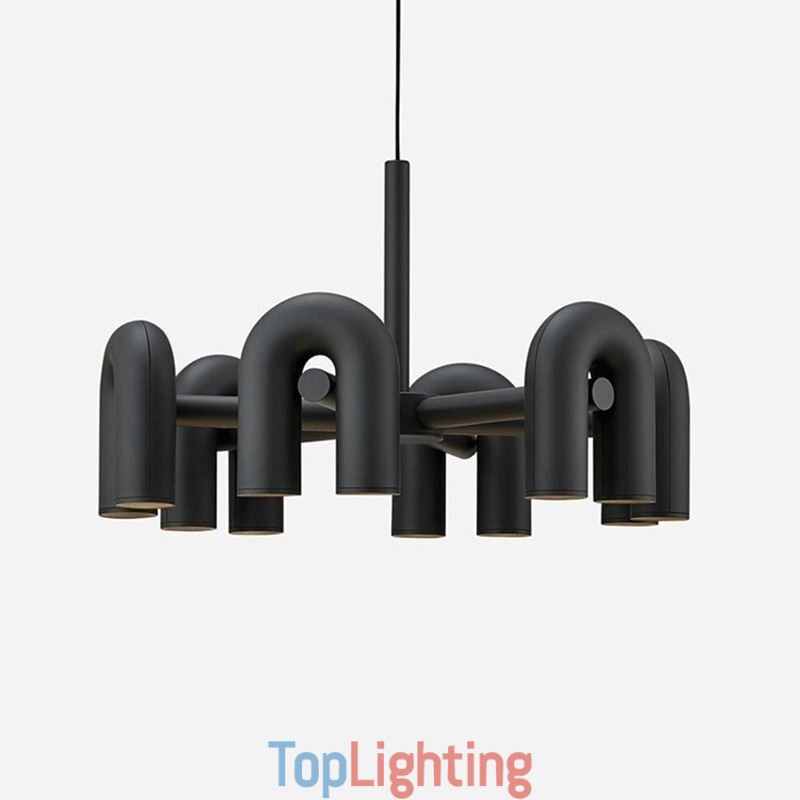Pendant Light Round Wrought Iron U shaped Ceiling Light 90° Rotating Shade