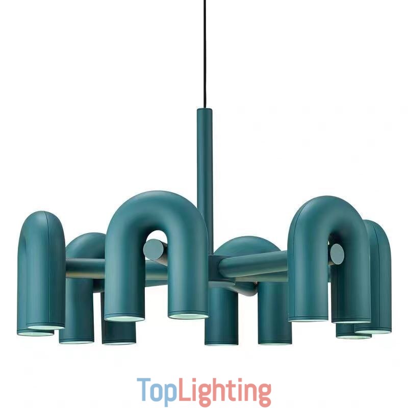 Pendant Light Round Wrought Iron U shaped Ceiling Light 90° Rotating Shade