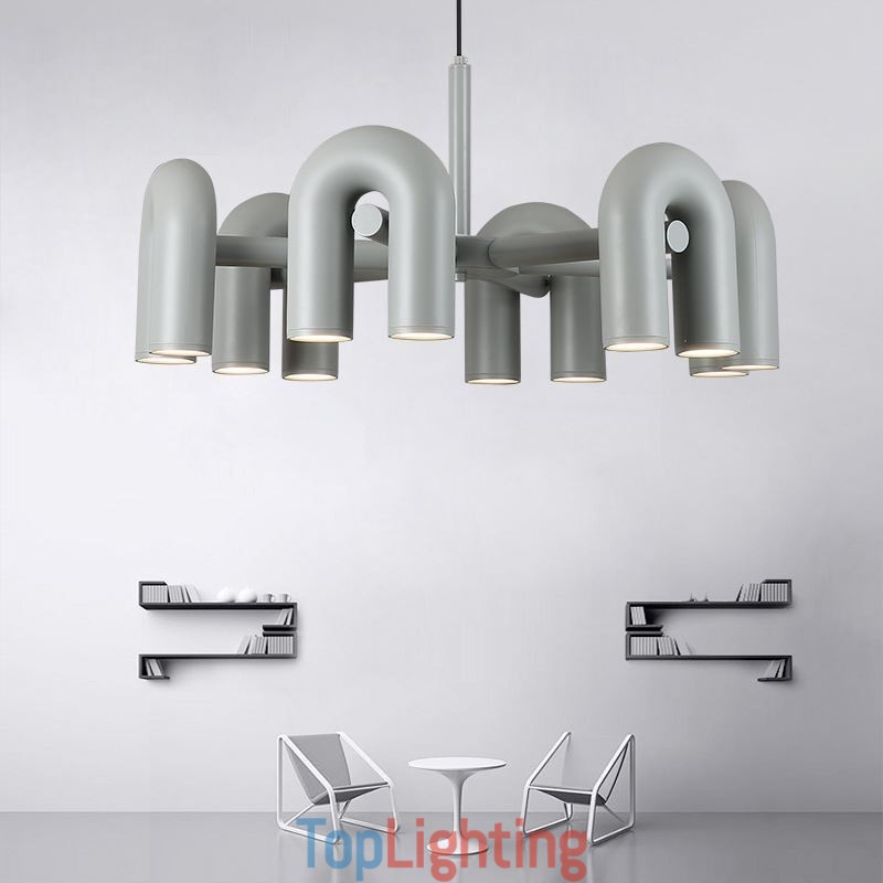 Pendant Light Round Wrought Iron U shaped Ceiling Light 90° Rotating Shade