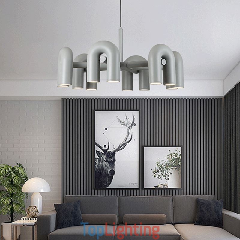Pendant Light Round Wrought Iron U shaped Ceiling Light 90° Rotating Shade