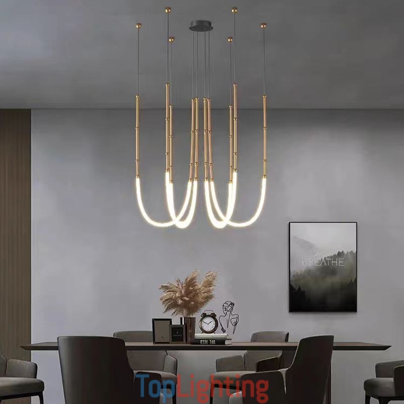 Ceiling Light Creative Line Bamboo Hanging Light Black Gold