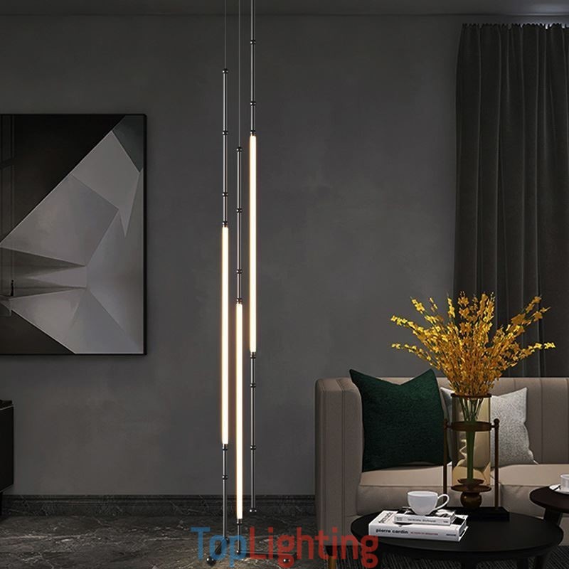 Ceiling Light Creative Line Bamboo Hanging Light Black Gold