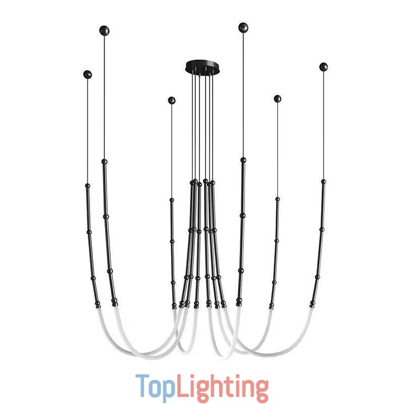 Ceiling Light Creative Line Bamboo Hanging Light Black Gold