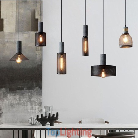 Black Pendant Light Cement Grid Light Country Retro Ceiling Light Black Pendant Light Cement Grid Light Country Retro Ceiling Light