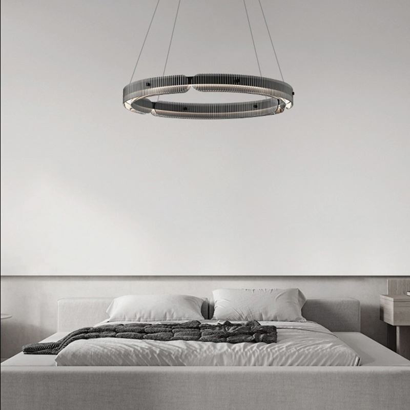 Circle Pendant Light 60 80CM Glass Ceiling Light Stepless Dimmable With Remote Control