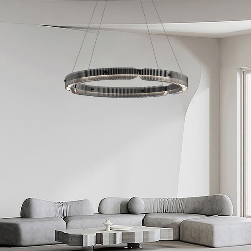 Circle Pendant Light 60 80CM Glass Ceiling Light Stepless Dimmable With Remote Control