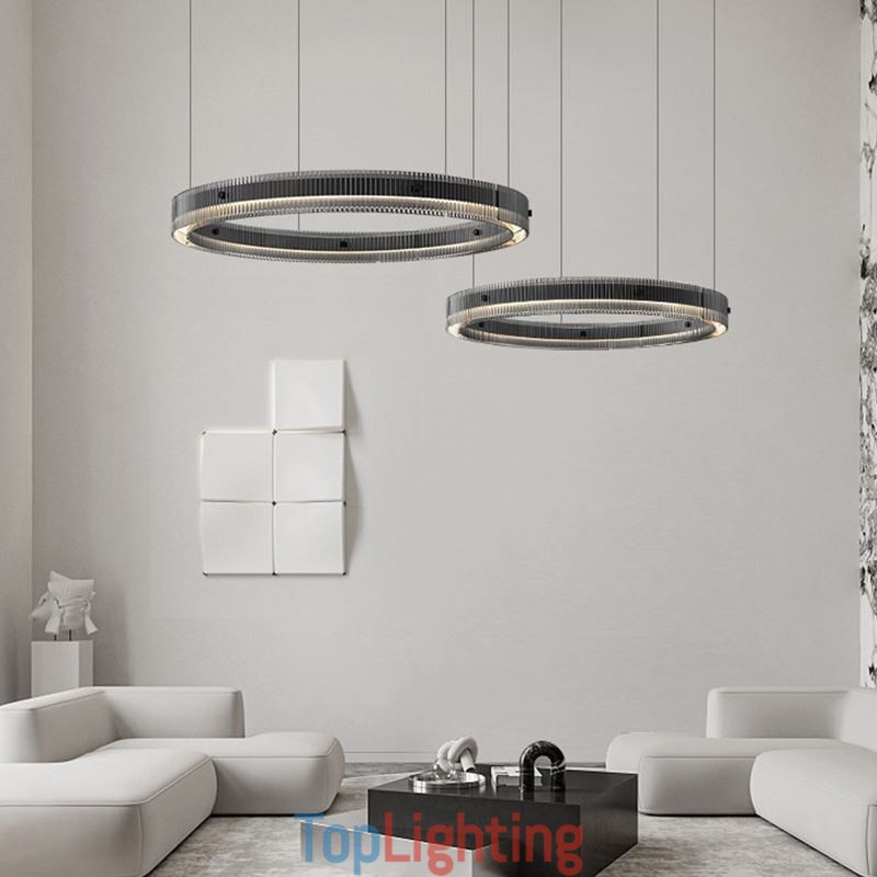 Pendant Light 60+80CM Double Circle Glass Ceiling Light Stepless Dimmable With Remote Control