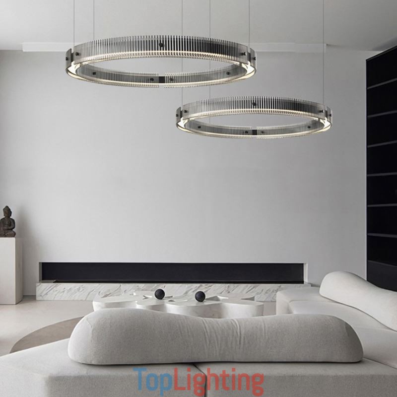 Pendant Light 60+80CM Double Circle Glass Ceiling Light Stepless Dimmable With Remote Control