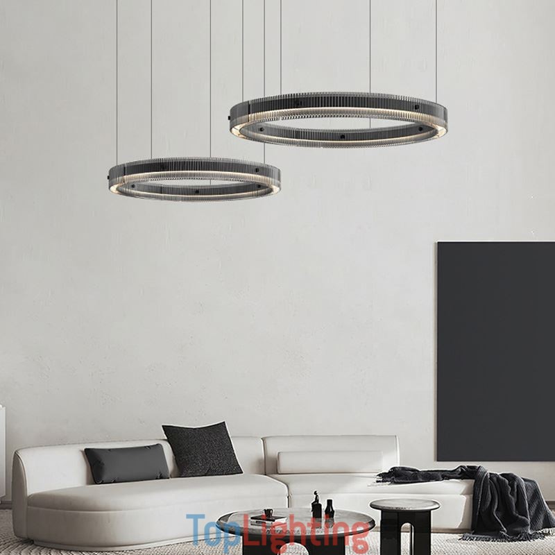 Pendant Light 60+80CM Double Circle Glass Ceiling Light Stepless Dimmable With Remote Control