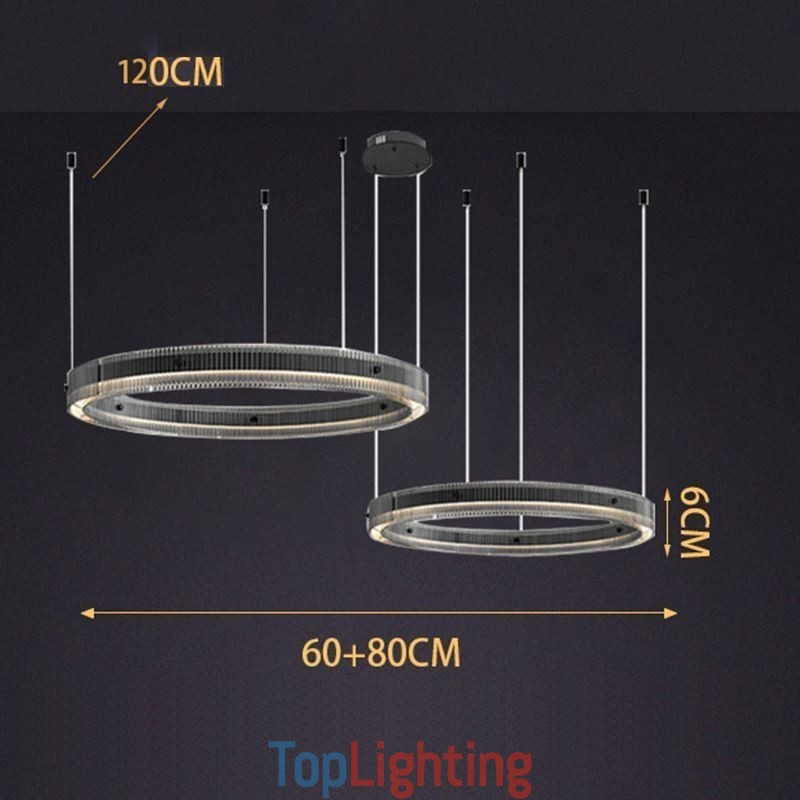 Pendant Light 60+80CM Double Circle Glass Ceiling Light Stepless Dimmable With Remote Control
