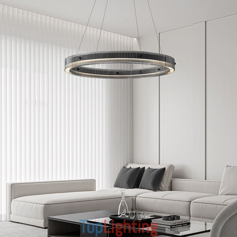 Glass Pendant Light 60 80CM Circle Ceiling Light Stepless Dimmable With Remote Control