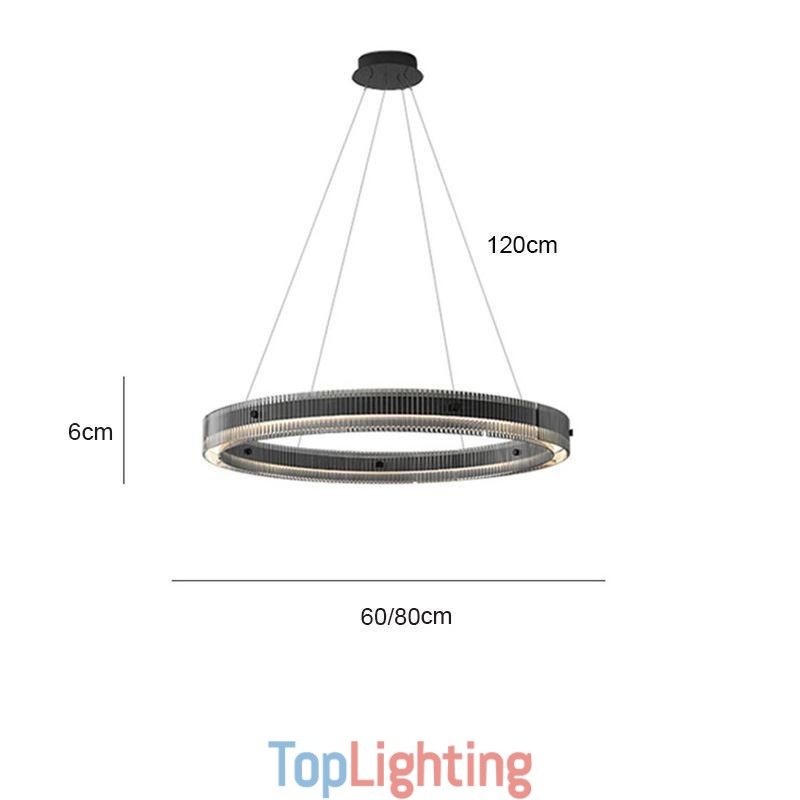 Glass Pendant Light 60 80CM Circle Ceiling Light Stepless Dimmable With Remote Control