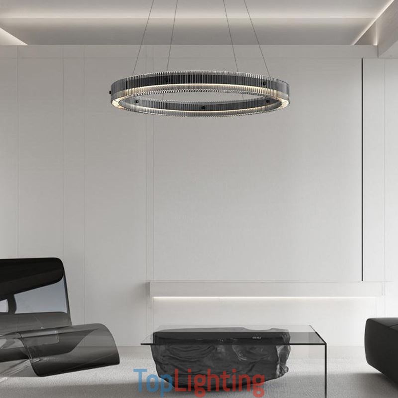 Glass Pendant Light 60 80CM Circle Ceiling Light Stepless Dimmable With Remote Control