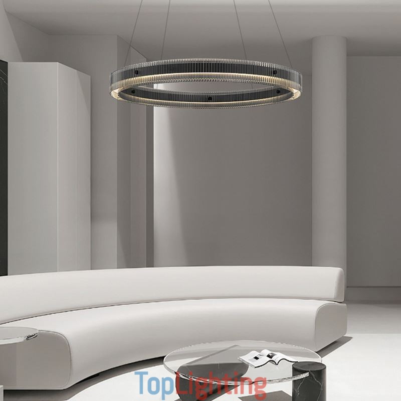 Glass Pendant Light 60 80CM Circle Ceiling Light Stepless Dimmable With Remote Control