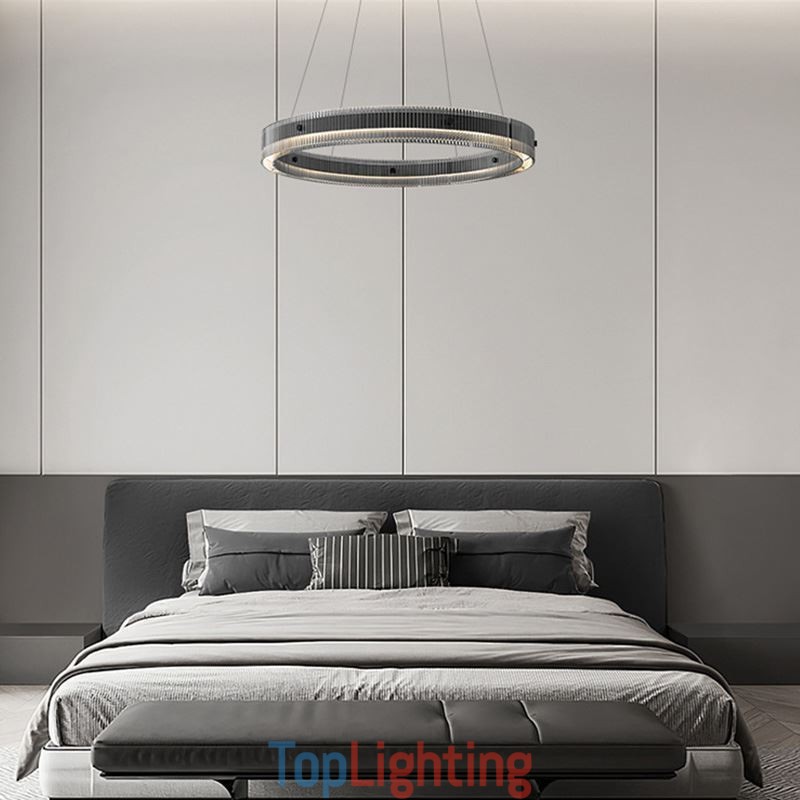 Glass Pendant Light 60 80CM Circle Ceiling Light Stepless Dimmable With Remote Control