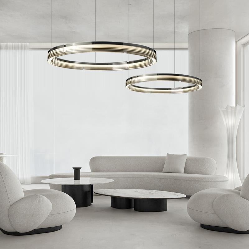 Glass Ceiling Light 60+80CM Circle Decoration Double Circle Pendant Light Trichromatic Dimming