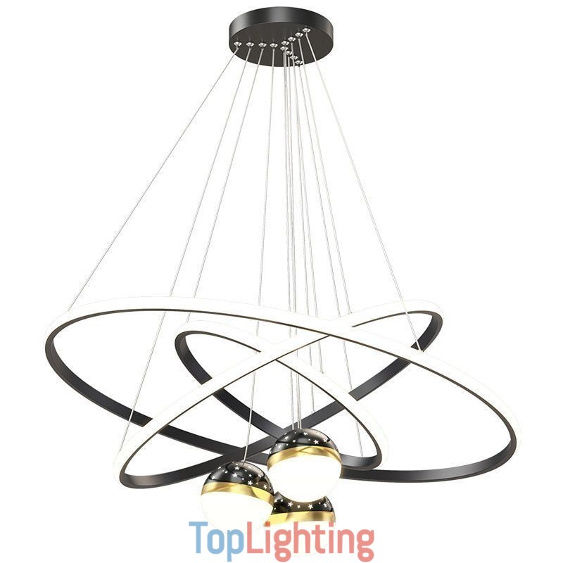 Simple Pendant Light Wrought Iron Silicone Three Circle Ring Ceiling Light