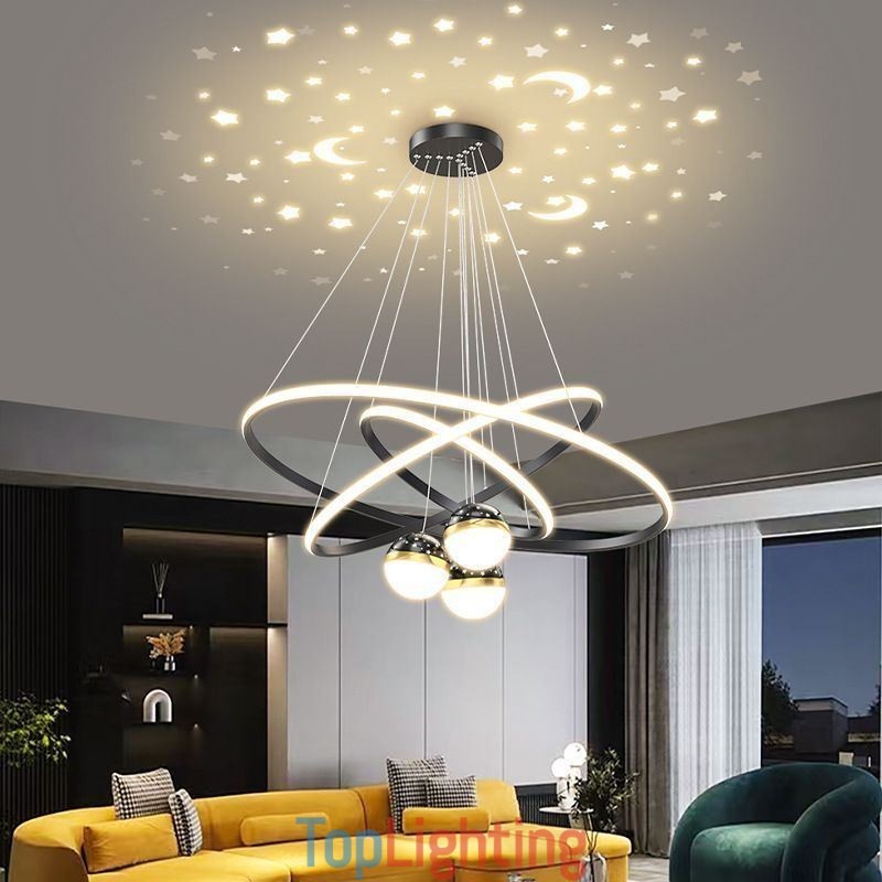 Simple Pendant Light Wrought Iron Silicone Three Circle Ring Ceiling Light