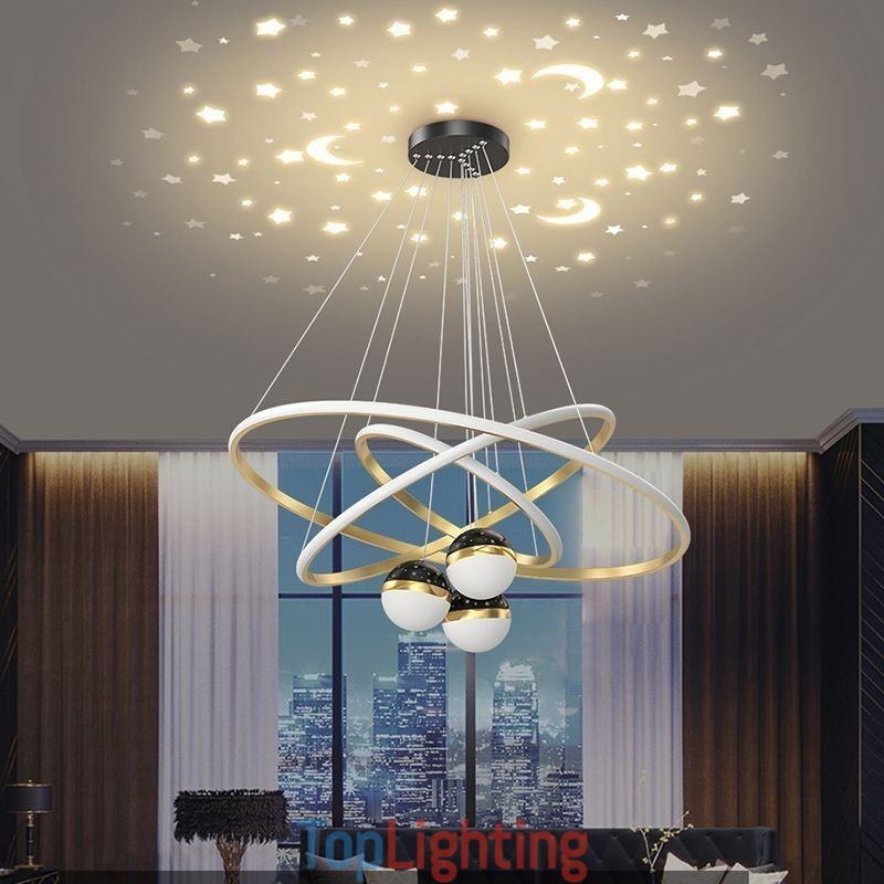 Simple Pendant Light Wrought Iron Silicone Three Circle Ring Ceiling Light