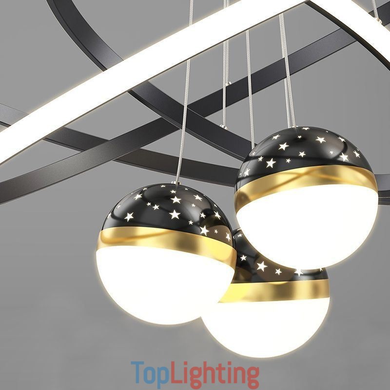 Simple Pendant Light Wrought Iron Silicone Three Circle Ring Ceiling Light